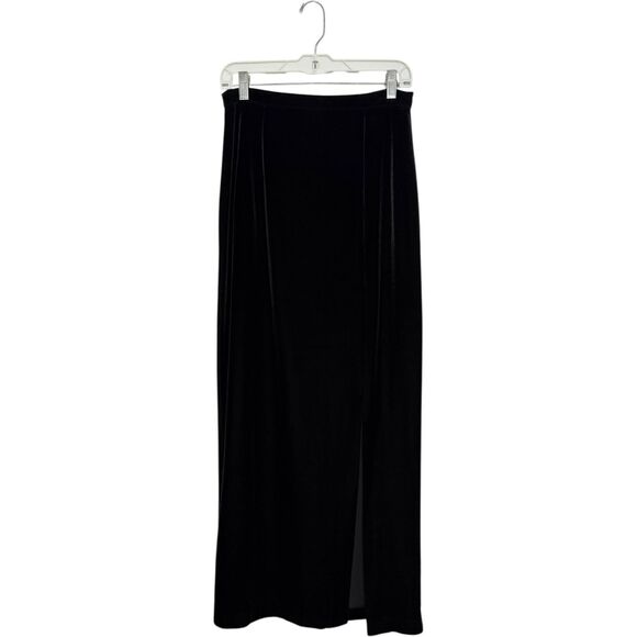 Vintage Women’s 10 Black Velvet Maxi Skirt With Slit Stretch Whimsigoth 90s - Picture 1 of 7